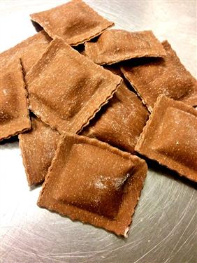 Dutch Cocoa shell with Prosciutto and Cheese Ravioli pasta
